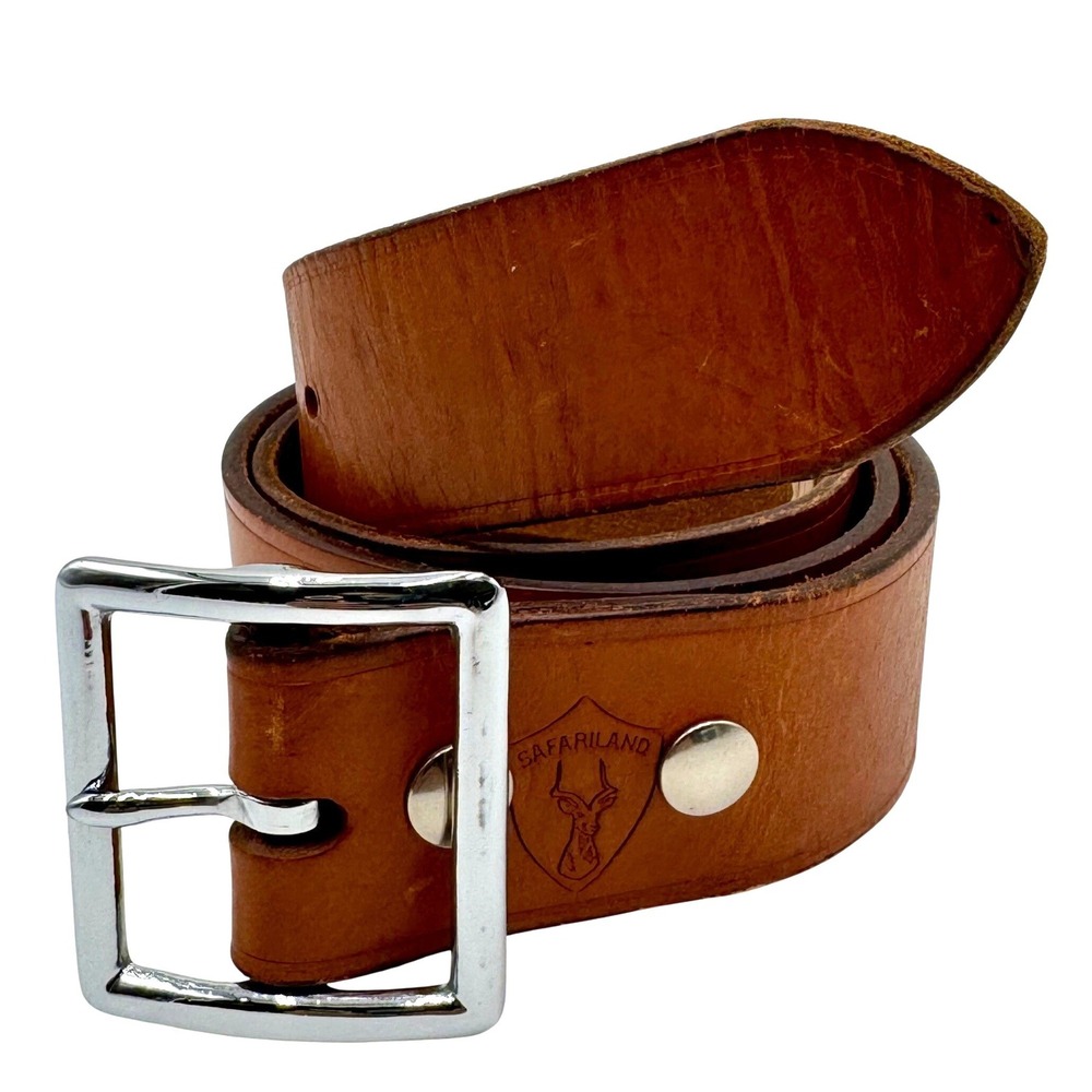 Safariland Leather Belt Solid Brass Removable Buckle Mens 34 Brown Western Vtg
